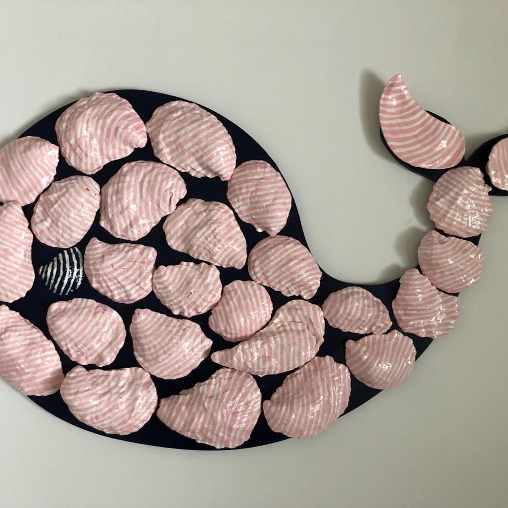 Preppy Hand Painted Pink with White Pinstripes Whale Oyster Shells
